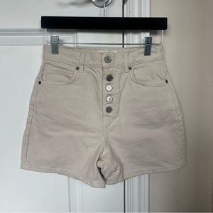 Reformation Beige Denim Button-up Shorts